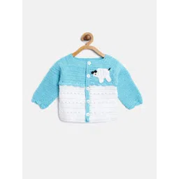 CHUTPUT Unisex Kids White & Blue Embroidered Cardigan-picture-16
