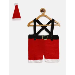 CHUTPUT Unisex Red & Black Self Design Dungarees with Cap-picture-49