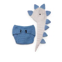 CHUTPUT Unisex White & Blue Solid Woolen Beanie with Diaper Cover-picture-24