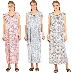 cierge Maxi Women's Cotton Printed Sleeveless Nighty (Free Size PACK of 3) Multicolour-picture-14