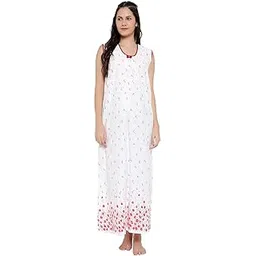 cierge Women's Cotton Abstract Print Maxi Nighty (CIERGE-WHITE-SLEEVELESS_Multicolour_Free Size)-picture-13