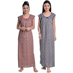 cierge Women's Cotton All Over Flower Printed Sleeveless Maxi Nighty (Pack of 2)-picture-18