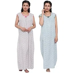 cierge Women's Cotton All Over Print Sleeveless Maxi Nighty (Multicolour, Free Size) - Pack of 2-picture-35