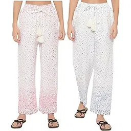 cierge Women's Cotton Casual Style Printed Pyjama/Pajama Trackpant Combo (Pack Of 2; Red & Blue)-picture-47