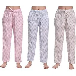 cierge Women's Cotton Cheque Printed Pyjama/Casual Style Pajama Trackpant Loungewer (Red, Blue, Brown; Pack Of 3)-picture-31