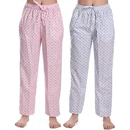 cierge Women's Cotton Cheque Printed Pyjama/Pajama Trackpant Lounge Pyjama (Pack of 2)-picture-25