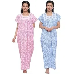 cierge Women's Cotton Lace Solid Color Nighty (Pack of 2)-picture-36