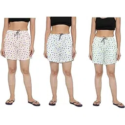 cierge Women's Cotton Leaf Printed Multicolor Shorts Free Size (Pack of 3)-picture-19