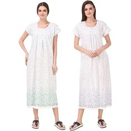 cierge Women's Cotton Printed Ankle Length Nighty (Free Size; Pack of 2) Multicolour-picture-31