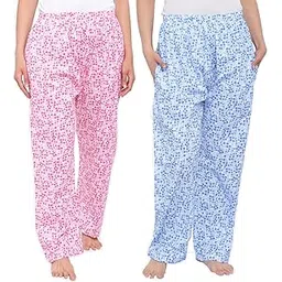 cierge Women's Cotton Printed Casual Style Pyjama/Track Pant Lower (Preack & Blue; Free Size) Pack Of 2-picture-30