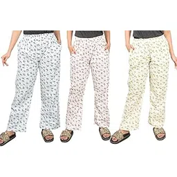 cierge Women's Cotton Pyjama/Pajama Trackpant Abstract Floral Printed (Free Size; Pack of 3) Multicolour-picture-37