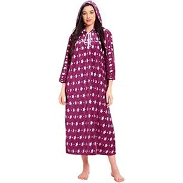 cierge Women's Star Printed Woolen Hoodie Maxi Nighty-picture-21