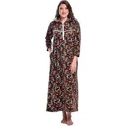 cierge Women's Woolen Animal Printed Hoodie Nighty Brown-picture-52