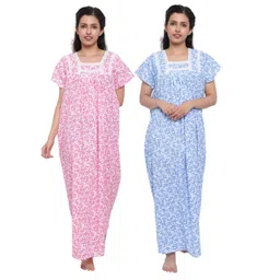 cierge Women's Cotton Lace Solid Color Nighty (Pack of 2) image 1