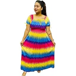 cigain Women's and Girl's Tie-Dye Maxi Dress, Rainbow Striped Pattern, Short Puff Sleeves, Plus Size-picture-10