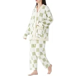 cigain Women's Wool Blend & Fleece Fur, core Velvet Full Length Winter Nightwear Pyjama and top Set Women Night Suit Set-picture-19