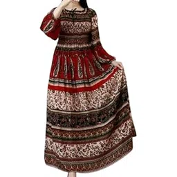 Women's Cotton Dress Jaipuri Sanganeri Print Midi Long Dress Printed Fit and Flare Maxi Dress A-Line Gown Dress Maxi Skirt, Mandala (Free Size)-image-27