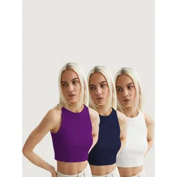 CILIMILI Pack Of 3 Round Neck Crop Tops-picture-22