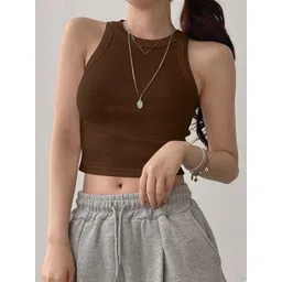 CILIMILI Women Ribbed Fitted Style Tank Crop Top-picture-16