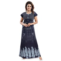 CINCO Women Ethnic Motifs Printed Round Neck Maxi Maternity Nightdress-picture-13