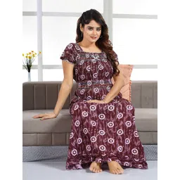 CINCO Women Geometric Printed Square Neck Maxi Nightdress-picture-25