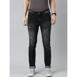CINOCCI Black Cotton Slim Fit Distressed Jeans-picture-42