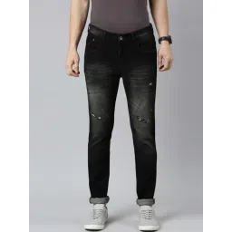 CINOCCI Charcoal Cotton Slim Fit Distressed Jeans-picture-10