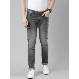 CINOCCI Grey Cotton Slim Fit Distressed Jeans-picture-12