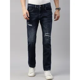 CINOCCI Men Slim Fit Mid-Rise Mildly Distressed Light Fade Stretchable Jeans-picture-15