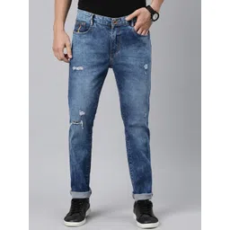 CINOCCI Men Slim Fit Mildly Distressed Light Fade Cotton Stretchable Jeans-picture-18