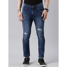 CINOCCI Men Slim Fit Mildly Distressed Light Fade Stretchable Cotton Jeans-picture-17