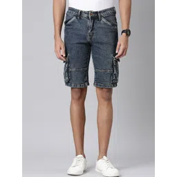 CINOCCI Men Washed Slim Fit Denim Cargo Shorts Technology-picture-20