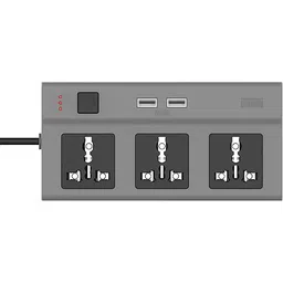CINTA CE 3251 240 Volts Brave 3 pin Power Strip 2 mtr Heavy Duty Cable 3+1 with 2.1 Twin USB, International sockets & Neon Indicator (Grey)-picture-11