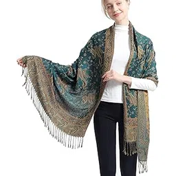 ciormis Two Tone Paisley Pashmina Shawl Wrap Scarf Women's Soft Rave Pashminas Jacquard Scarves-picture-33