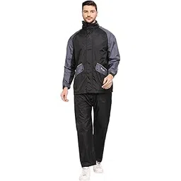 citizen Raincoat For Men With Adjustable Hood, Waterproof Pant And Carry Pouch | Reflective Prints | Double Layered Tapping Rubberized Fabric | Durable & Casual Lightweight Rainsuit | Black, XL-picture-34