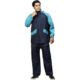 citizen Raincoat For Men With Adjustable Hood, Waterproof Pant And Carry Pouch | Reflective Prints | Double Layered Tapping Rubberized Fabric | Durable & Casual Lightweight Rainsuit | Blue, 2XL-picture-33