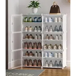 CITRODA 𝟏𝟐 𝐒𝐡𝐞𝐥𝐟 Shoe Rack with Door 𝐌𝐚𝐠𝐧𝐞𝐭𝐬 & 5 𝐇𝐨𝐨𝐤 𝐒𝐭𝐞𝐞𝐥 𝐇𝐨𝐥𝐝𝐞𝐫 for Home Storage PP Plastic Box Organizer with Metal Door Frame, Chappal Slipper Sandal Stand 𝐖𝐡𝐢𝐭𝐞-picture-11
