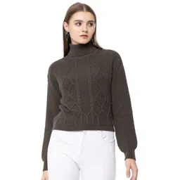 City Fashion Women Cable Knit Self Design Turtle Neck Full Sleeve Pullover-picture-16