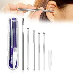 Civaki 6 Pcs Ear Wax Removal Kit,Professional Double-Headed Ear Pick Earwax Removal Tools,316L Stainless Steel Ear Cleaner Curette With Cleaning Brush&Storage Box,Suit For Kid Adult(Silver,Pack Of 1)-picture-29