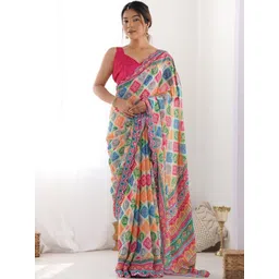 Civamee Ethnic Motifs Printed Mirror Work Saree-picture-12