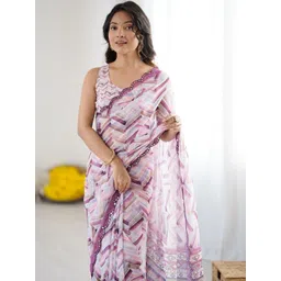 Civamee Mirror Work Border Saree With Blouse Piece-picture-24