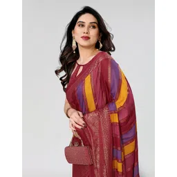 Civamee Striped Woven Design Zari Satin Leheriya Saree-picture-22