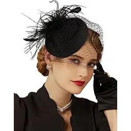 cizoe Fascinators Hats 20s 50s Hat Pillbox Hat Cocktail Tea Party Headwear With Veil For Girls and Women (B1-Black)-picture-14