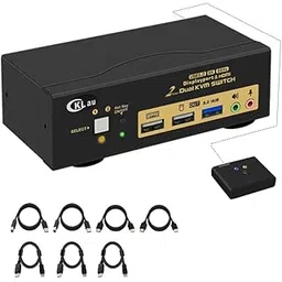 CKLau 2 Port USB 3.0 Dual Monitor KVM Switch Displayport 1.4 + HDMI 2.1 Supports 8K@60Hz, 4K@144Hz with Audio Output and All Input Cables-picture-48