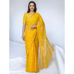 CLAFOUTIS Tie and Dye Pure Chiffon Handloom Bandhani Saree-picture-38