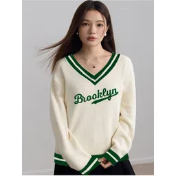 CLAFOUTIS Typography Print V-Neck Drop Shoulder Sleeves Oversized T-shirt With Mask-picture-41