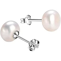 clara 925 Pure Sterling Silver Real White Pearl 7 mm Studs Earrings | Gift for Women & Girls| Rhodium Plated-picture-13