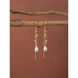 Clara 925 Silver Designer Pearl Gold Plated Long Chain Sui Dhaga Threader Earrings for Women-picture-10