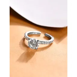 Clara 925 Silver Platinum Plated Adjustable Fleur Classic Solitaire Finger Ring for Women-picture-14