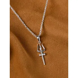 Clara 925 Silver Platinum Plated Shiva Trishul Pendant Necklace with Chain Gift for Men-picture-16
